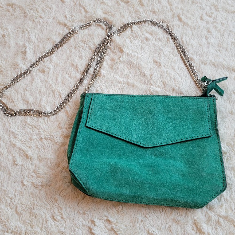 Zara Woman Emerald Green Sueded Leather Crossbody Bag